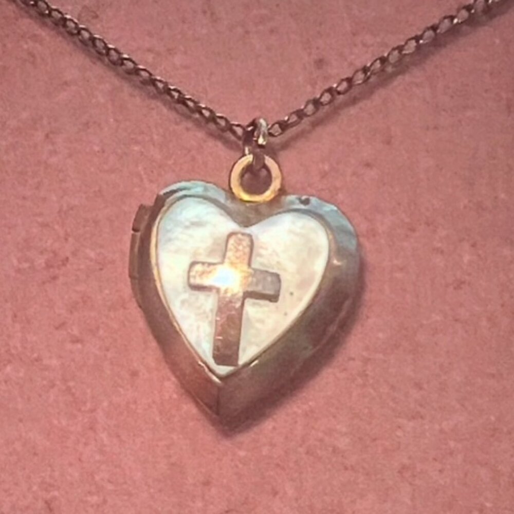 Cross in a Heart Locket Necklace